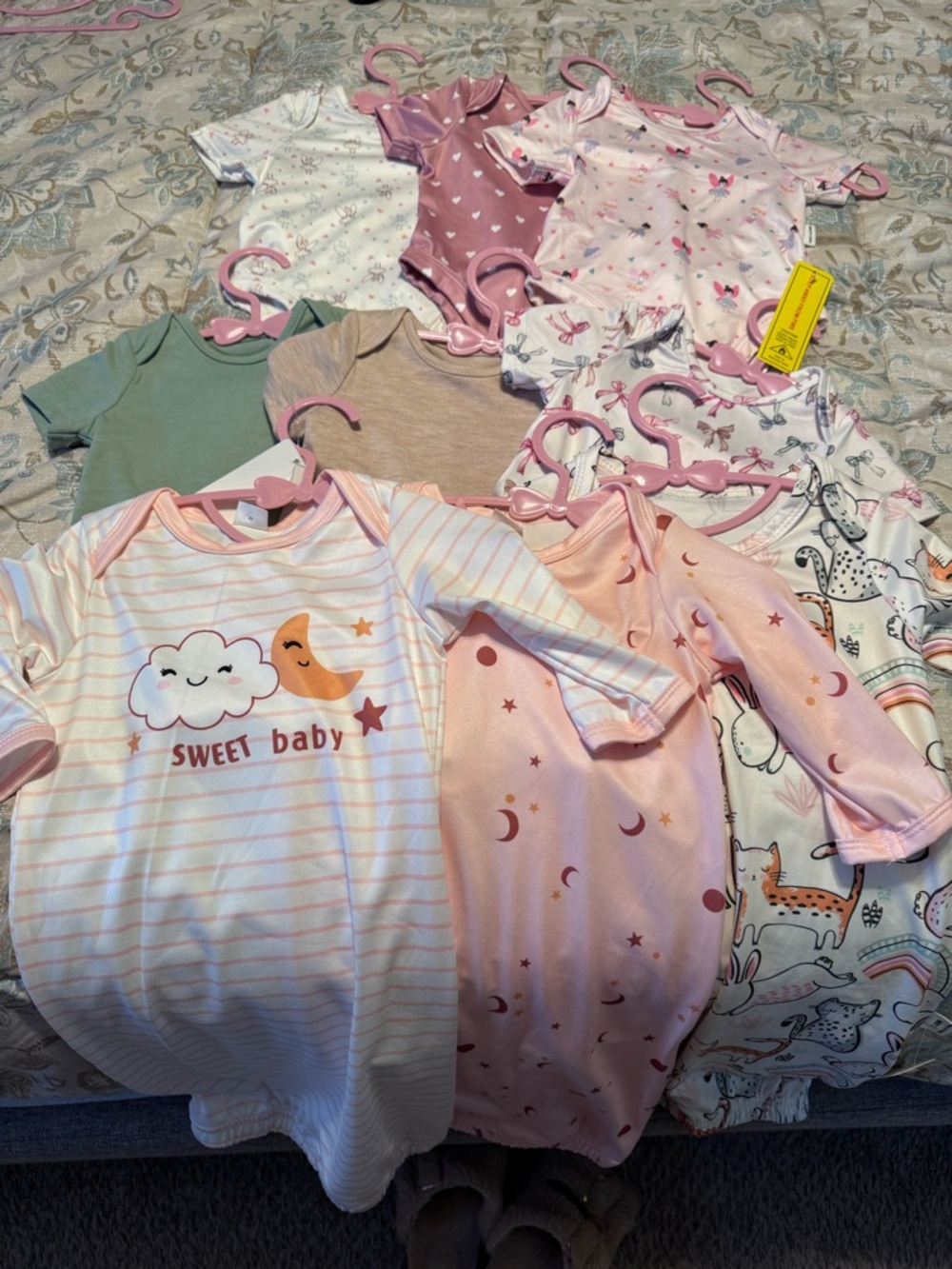 Baby Girls Mixed Onesie Bundle - Pink, Cream, Green